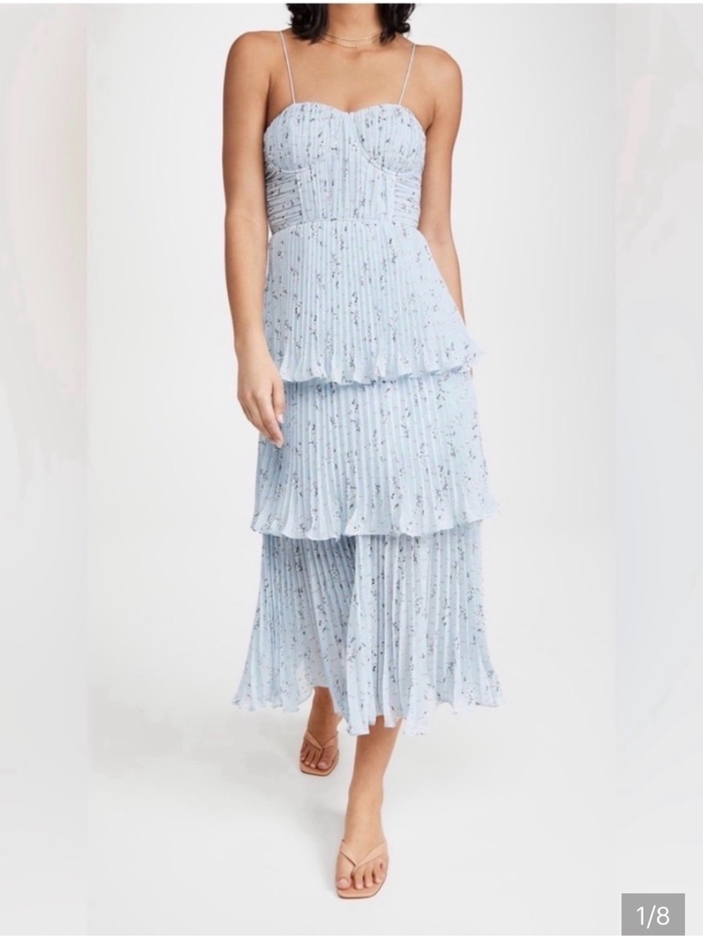 Self-Portrait Blue Bustier Tiered Midi dress